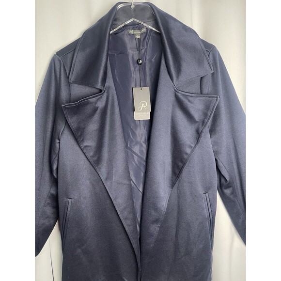ADRIANNA PAPEL Trench Jacket With Back Yoke In Navy Sz Large New - Picture 3 of 10